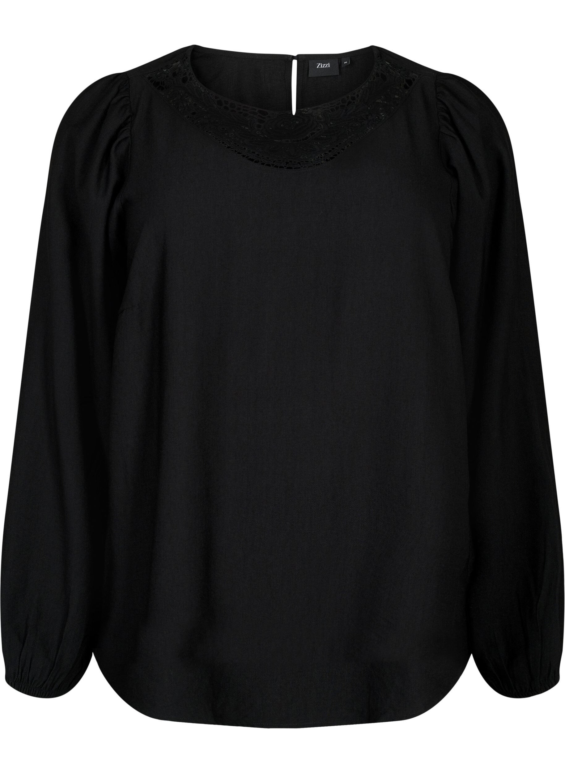 Zizzi Bluse i viskose med crochet detalje, Black, Packshot image number 0