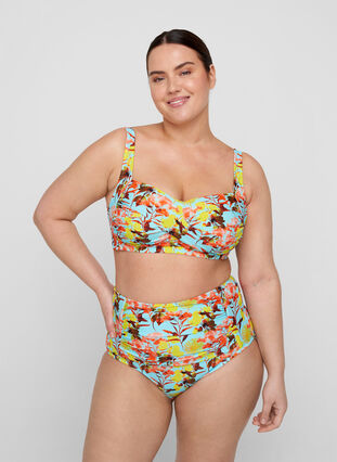 Printet bikini underdel med ekstra høj talje, Bright Flower, Model image number 0
