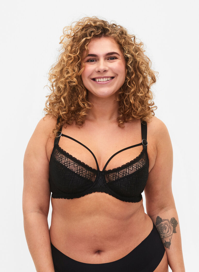 Blonde balconette med stringdetalje, Sort, Model image number 0