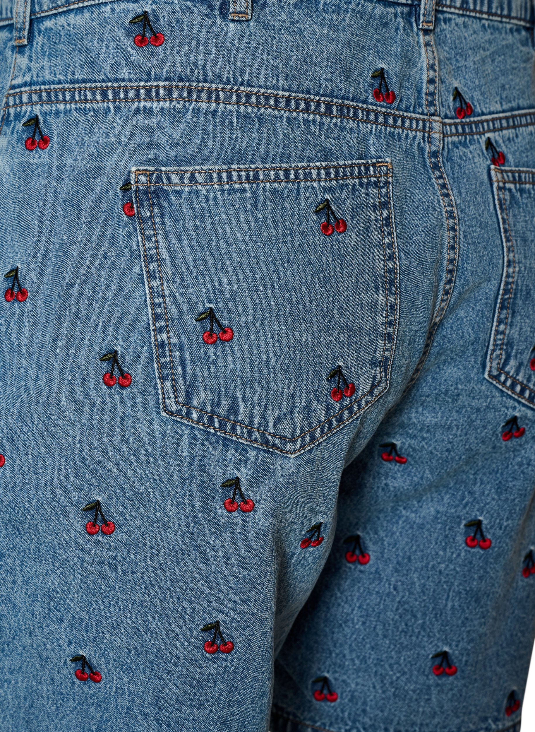 Zizzi Denim shorts med broderede motiver, Bl&aring;, Packshot image number 3