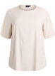Kort&aelig;rmet v&aelig;vet bluse med rund hals, Beige, Packshot image number 0