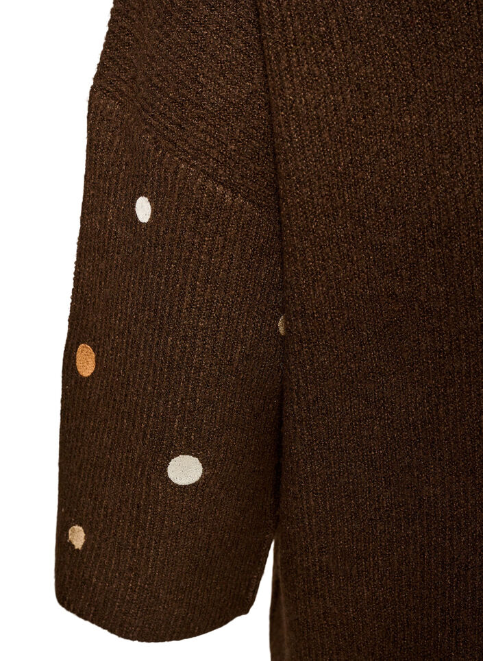Strikbluse med sm&aring; broderede motiver, Brun, Packshot image number 3