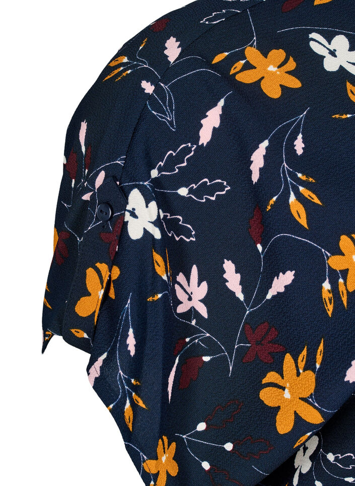 Kortærmet bluse med blomsterprint, Sky Captain Flower, Packshot image number 3
