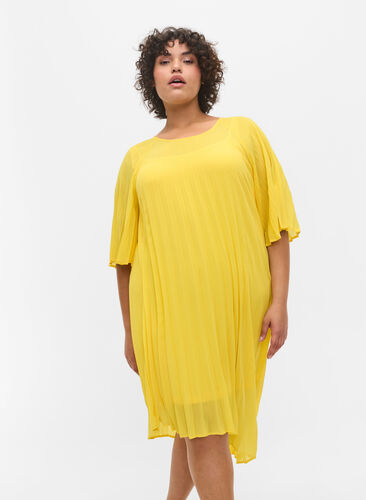 Kjole med 2/4 ærmer og a-shape, Primrose Yellow, Model image number 0