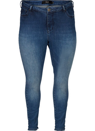 Ekstra slim Nille jeans med høj talje, Dark blue denim, Packshot image number 0