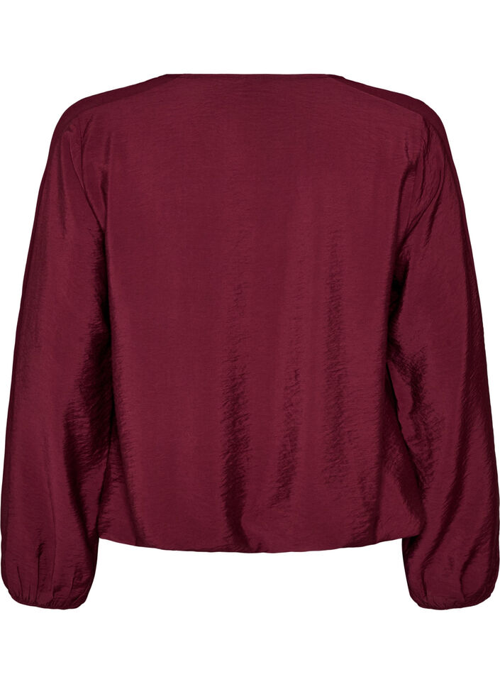 Bluse med balloneffekt og chiffondetaljer, R&oslash;d, Packshot image number 1