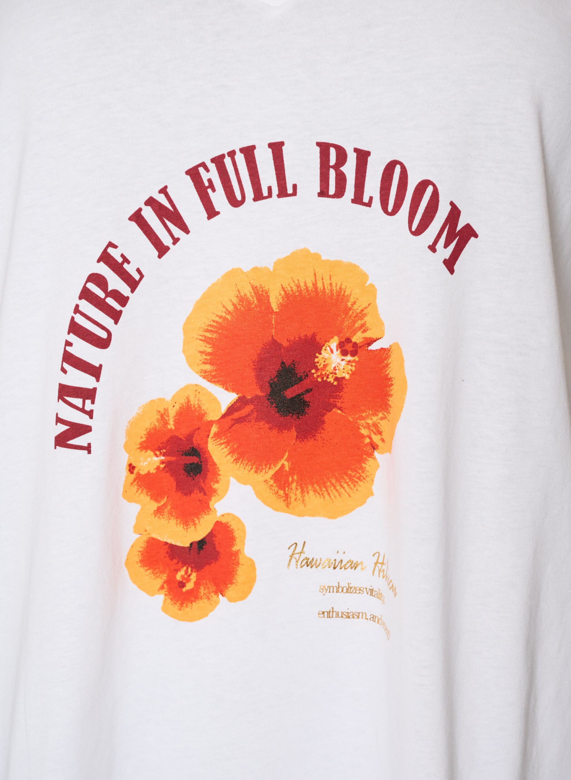 ZizziT-shirt i bomuld med frontprint og V-hals, Hvid, Packshot image number 2