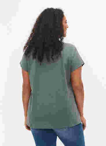 Bomulds t-shirt med blad print, Balsam Green Leaf, Model image number 1