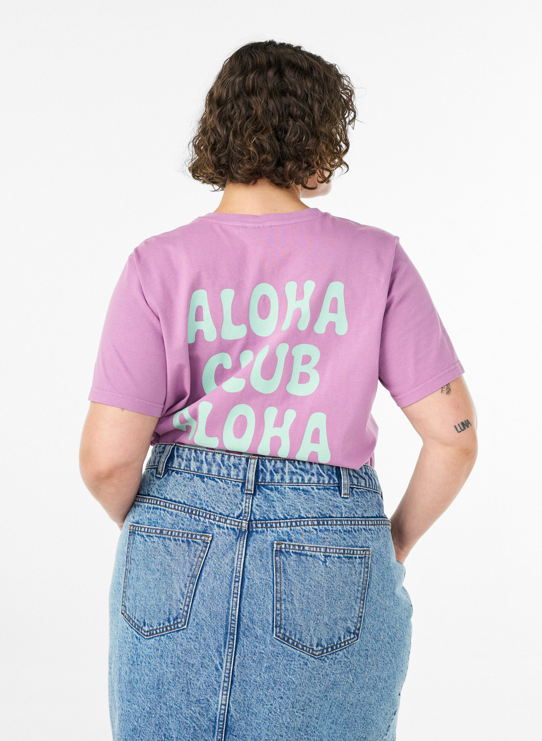 ZizziT-shirt i &oslash;kologisk bomuld med rygprint, Lyser&oslash;d, Model image number 2