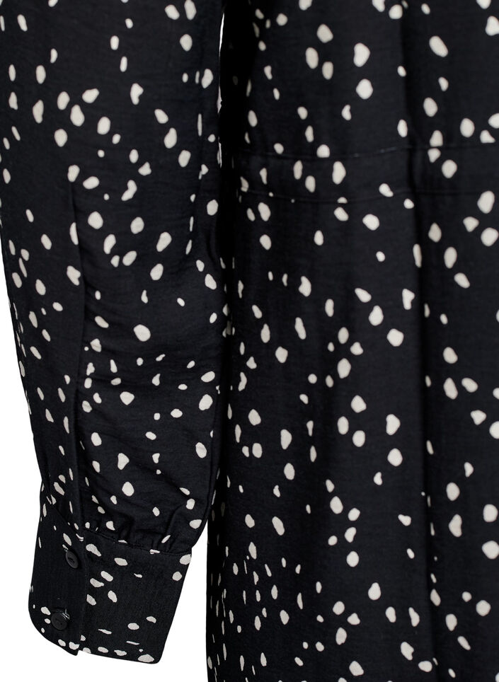 Skjortekjole med bindebånd og print, Sort, Packshot image number 3