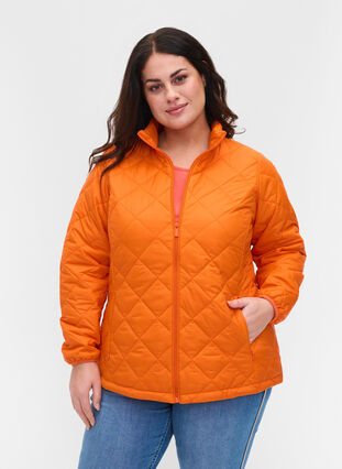 Quiltet letvægts jakke med lynlås og lommer , Mandarin Orange, Model image number 0