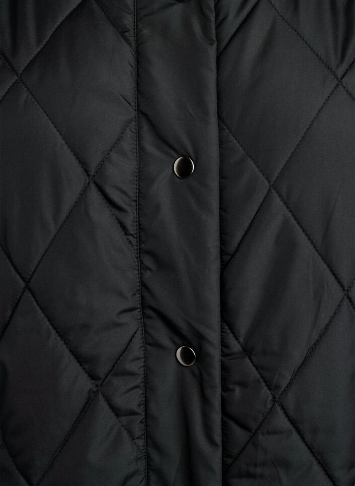 Lang quiltet vest med trykknapper, Sort, Packshot image number 2