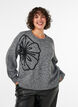 Strikbluse med blomsterapplikation, Gr&aring;, Model image number 0