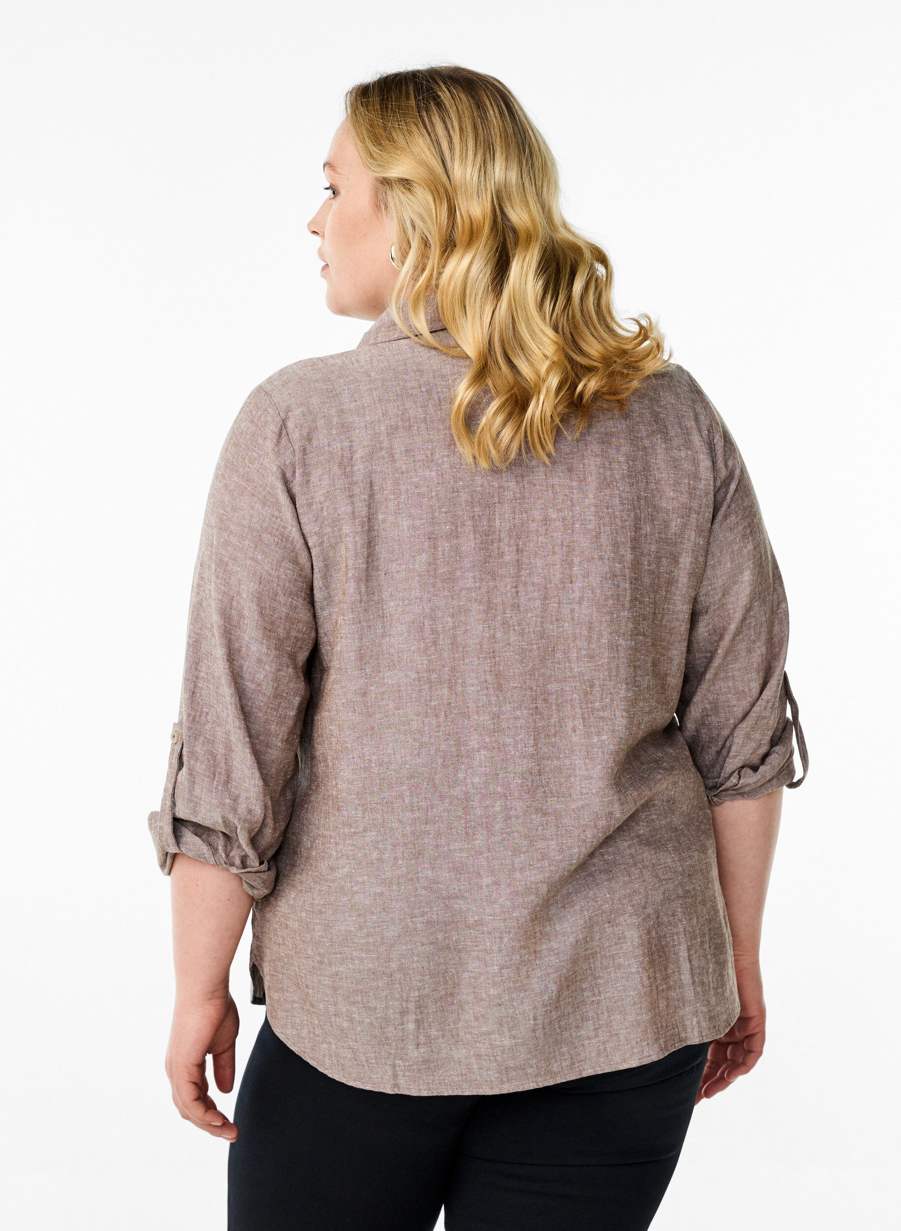 ZizziSkjorte i h&oslash;r og viskose med 3/4-&aelig;rmer, Brun, Model image number 2
