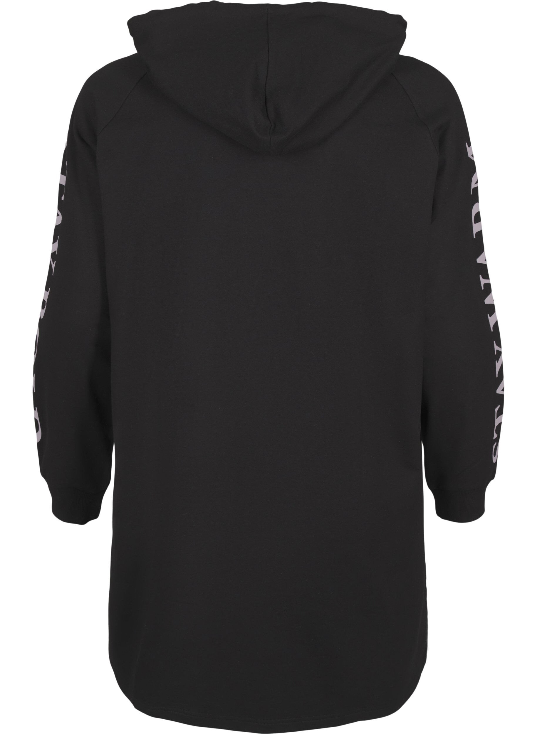 Zizzi Oversize sweat med print p&aring; &aelig;rmerne, Black w. Silver, Packshot image number 1