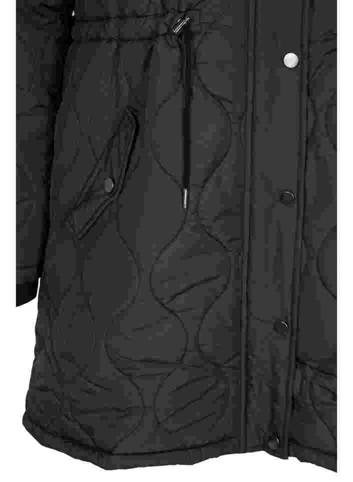 Quiltet termojakke med fleecefor og aftagelig hætte, Black, Packshot image number 3