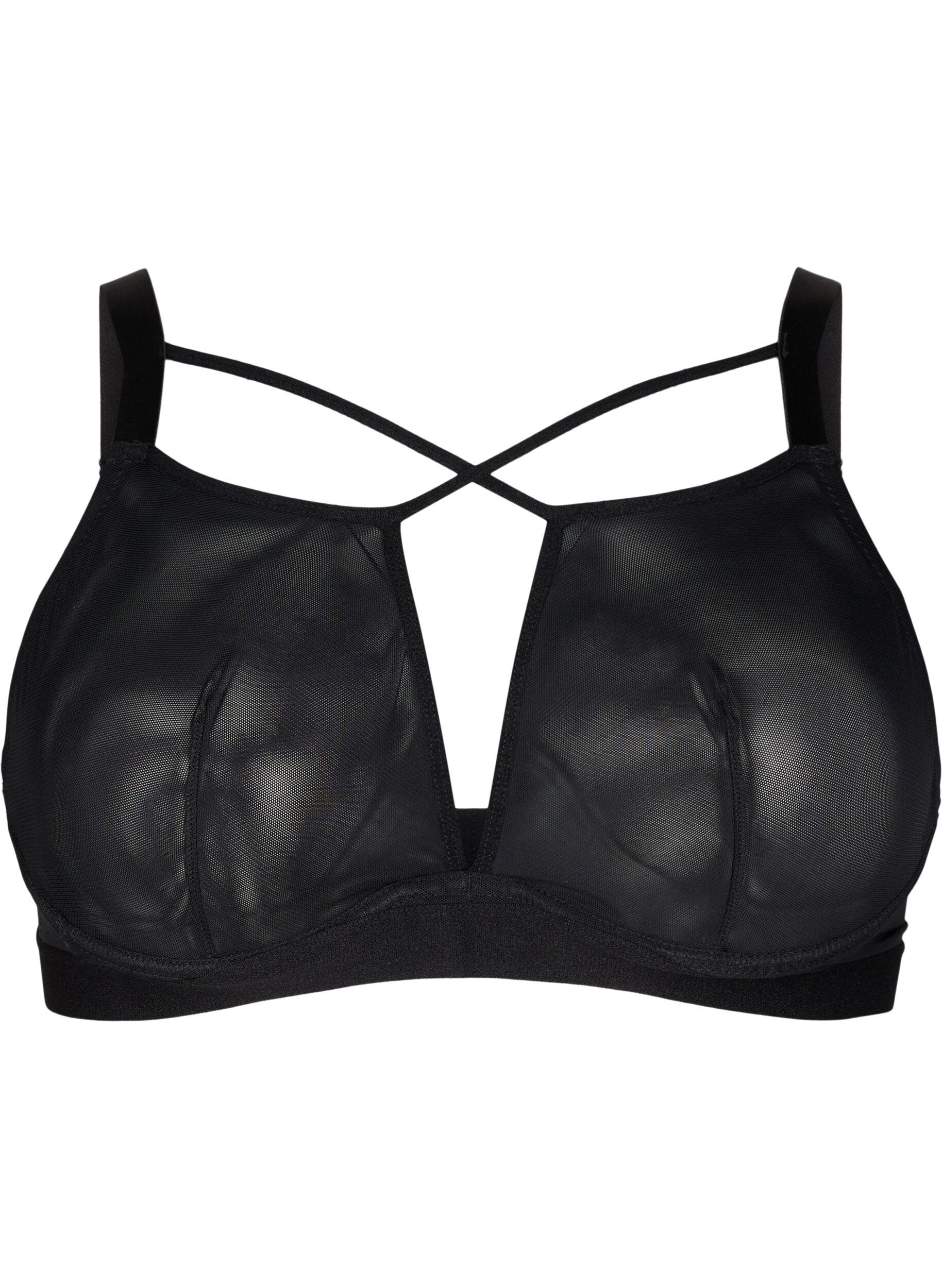Zizzi Mesh bh med string, Black, Packshot image number 0