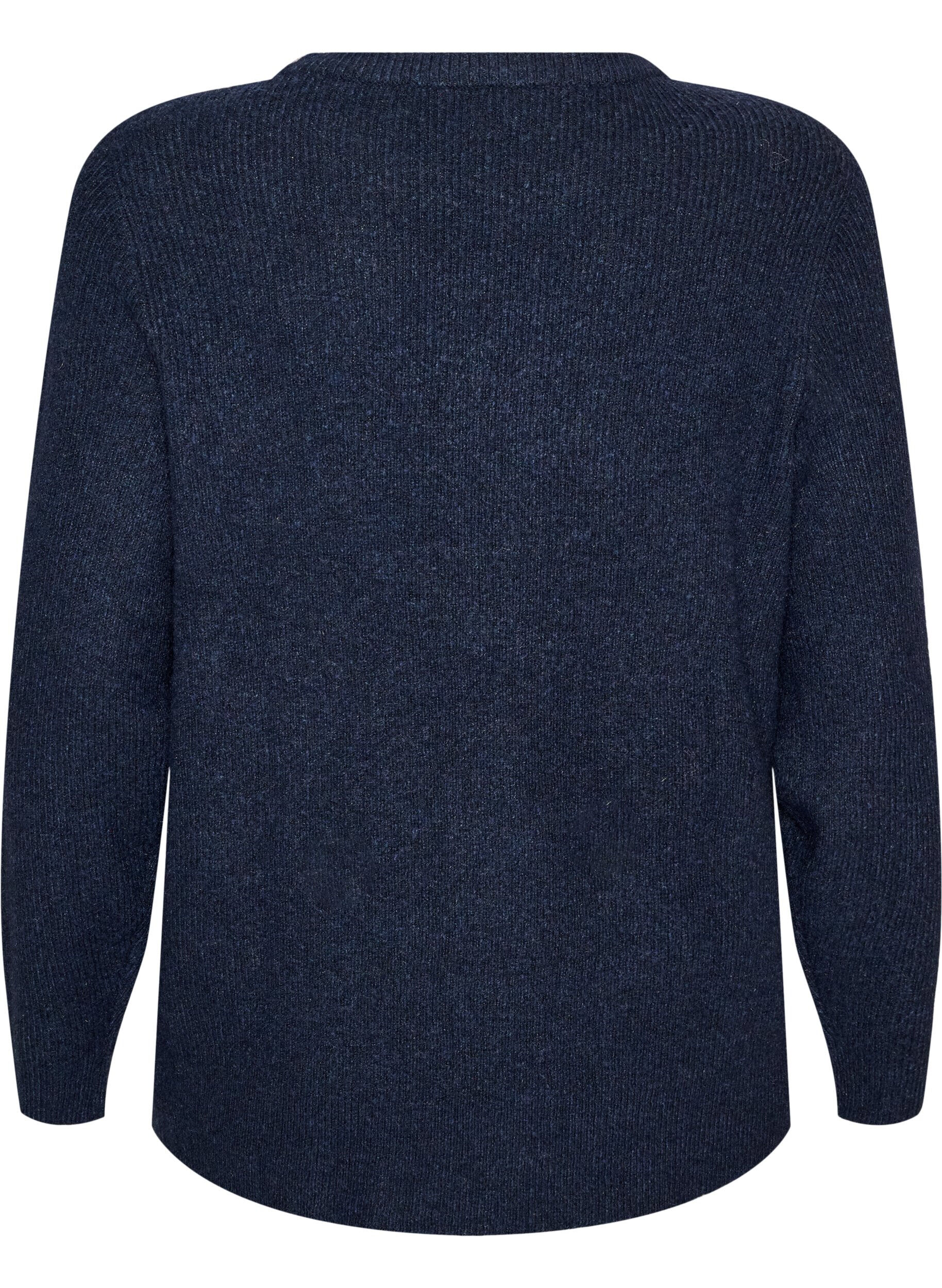ZizziMeleret strikbluse med rund hals, Bl&aring;, Packshot image number 1