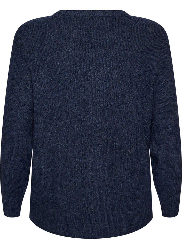 Meleret strikbluse med rund hals, Bl&aring;, Packshot image number 1