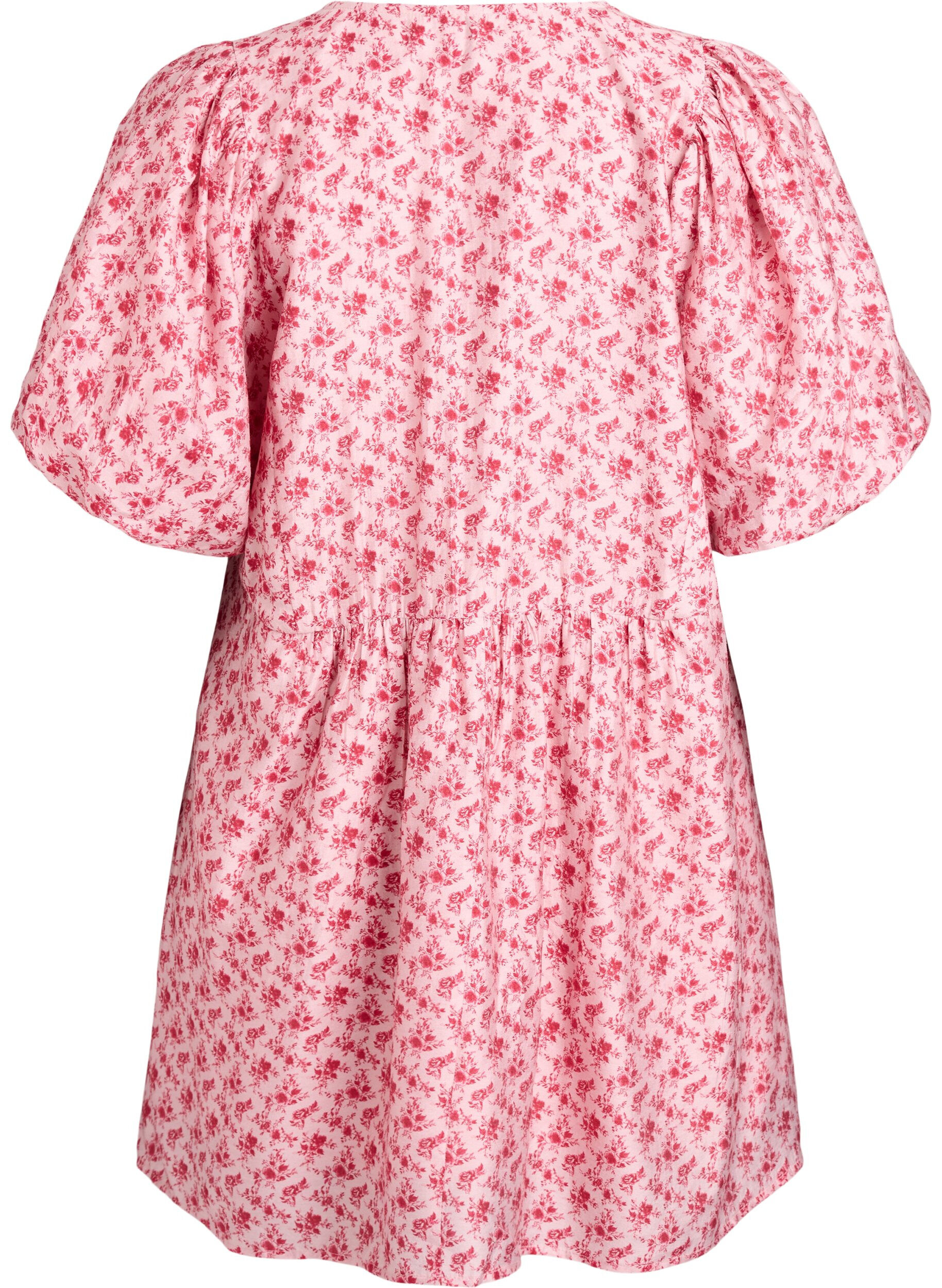 ZizziKort kjole i viskose med empire-snit og ballon&aelig;rmer, R&oslash;d, Packshot image number 1