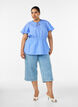 Bluse i bomuld med bindeb&aring;nd og elastisk talje, Bl&aring;, Model image number 1