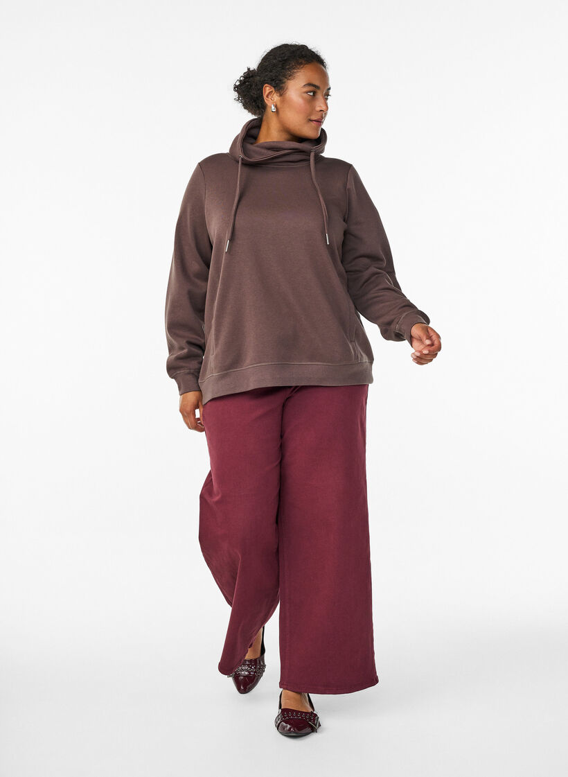 Sweatshirt med h&oslash;j krave og lommer, Brun, Model image number 1