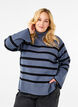 Stribet strikbluse med rullekrave, B.Sea w.BlackStripes, Model image number 0