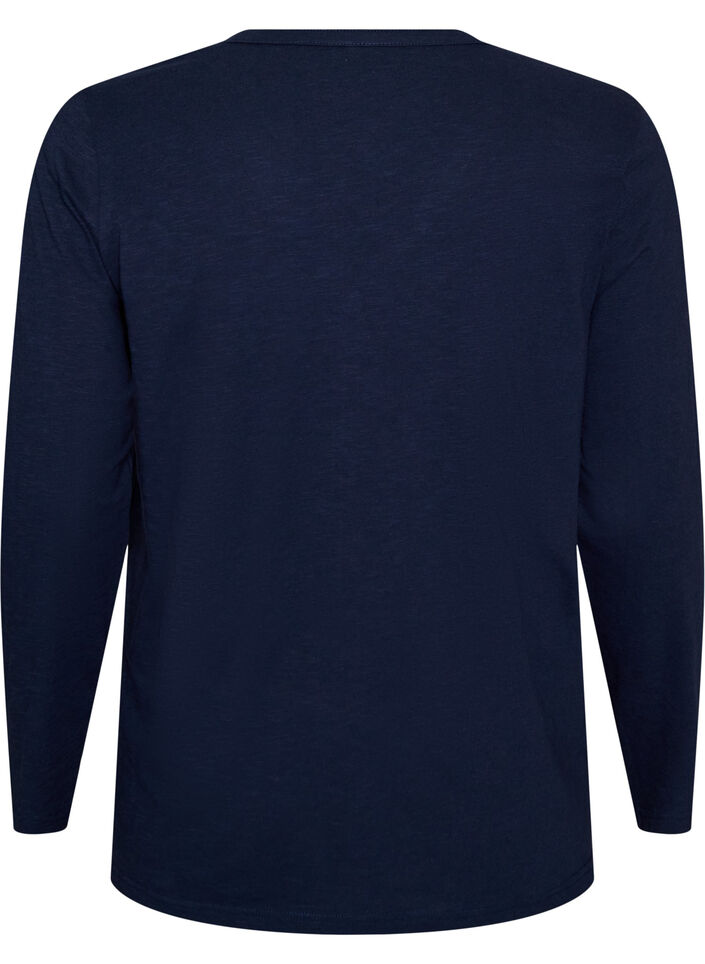 Lang&aelig;rmet t-shirt med V-hals og knapper, Bl&aring;, Packshot image number 1
