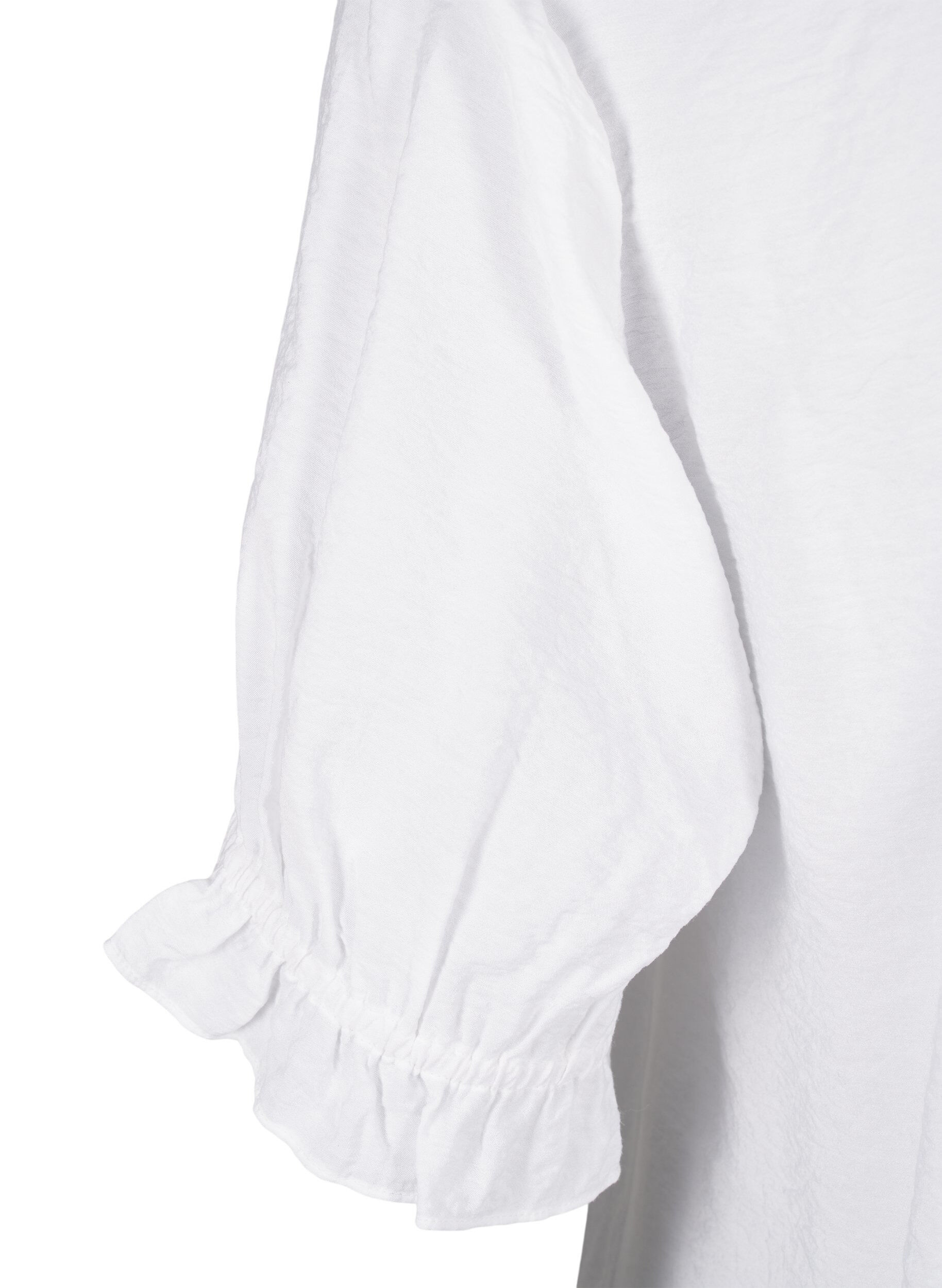 Zizzi Kort&aelig;rmet viskosebluse med fl&aelig;sedetaljer, Bright White, Packshot image number 3