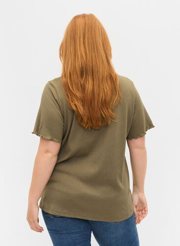 Kortærmet t-shirt i ribkvalitet, Dusty Olive, Model image number 1