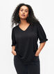 V-hals bluse med hulmønster, Black, Model image number 0