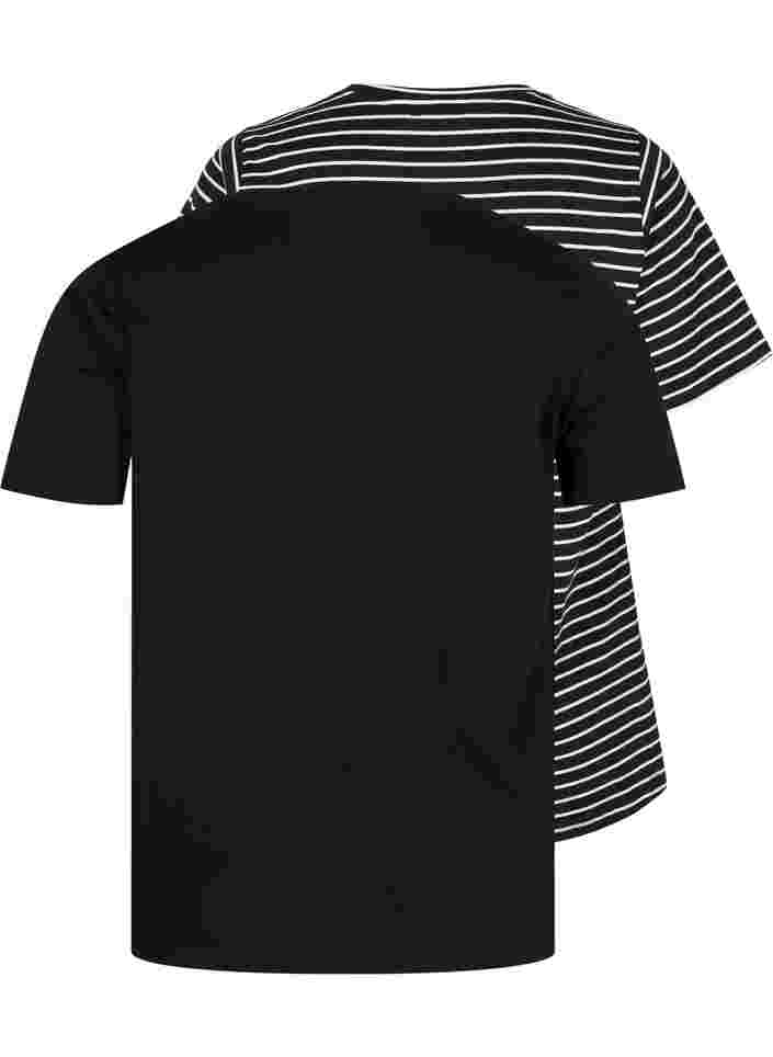 2-pak basis t-shirt i bomuld, Black/Black Stripe, Packshot image number 1