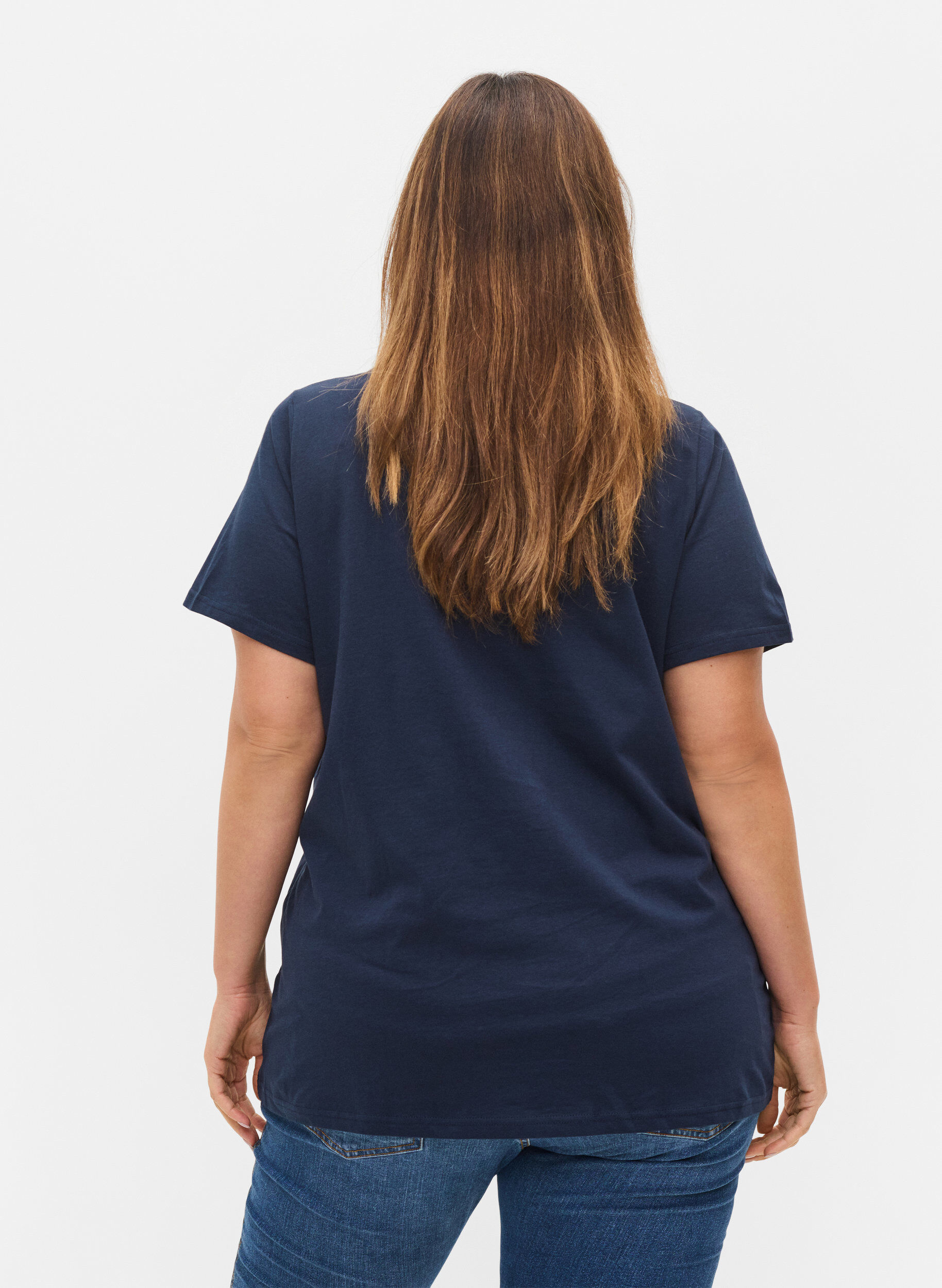 Zizzi 2-pak basis t-shirt i bomuld, Navy B/B White, Model image number 1