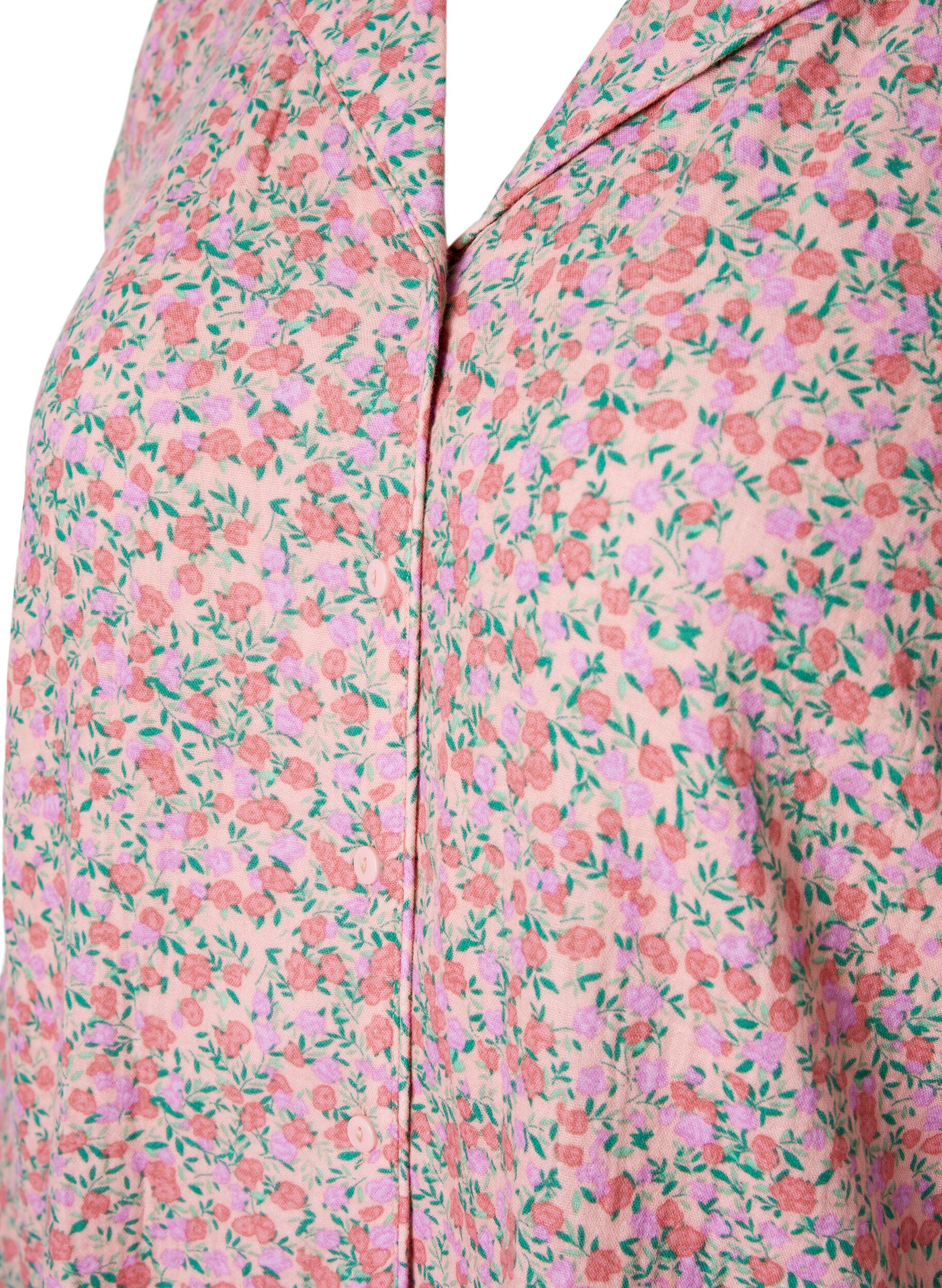 Zizzi Bomulds natskjorte med blomsterprint, Powder Pink, Packshot image number 2