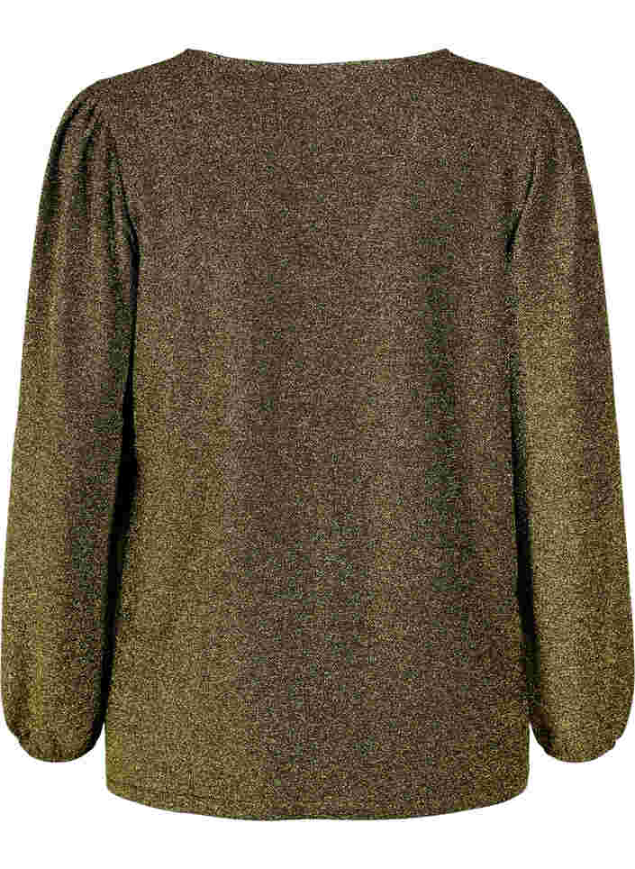 Bluse med glimmer og lange ærmer, Black Gold, Packshot image number 1