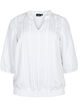 Viskosebluse med 3/4 ærmer og smock, Bright White, Packshot image number 0