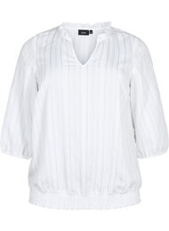 Viskosebluse med 3/4 ærmer og smock, Bright White