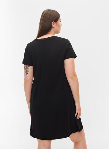 Kortærmet natkjole i bomuld, Black RELAX, Model image number 1