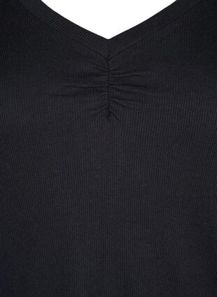 Bluse i rib med lange ærmer og v-hals, Black, Packshot image number 2