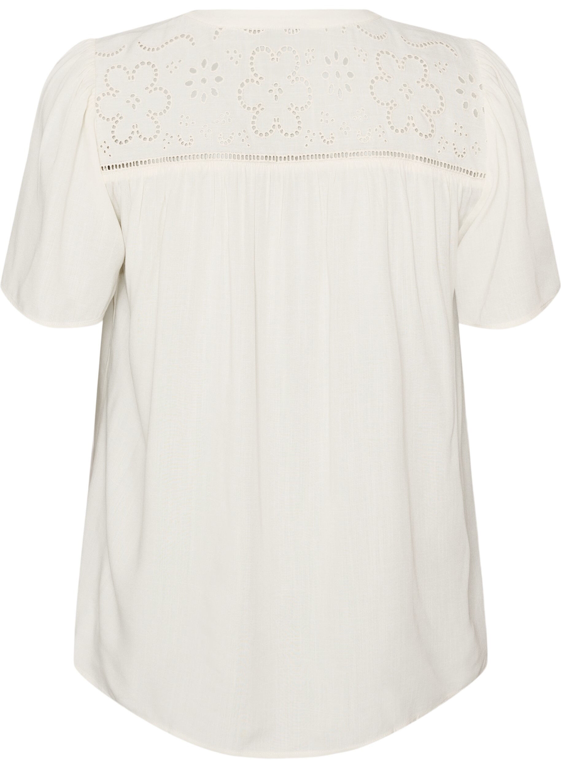 ZizziBluse i viskose med broderie anglaise, Beige, Packshot image number 1