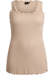 Top med blondekant, Beige