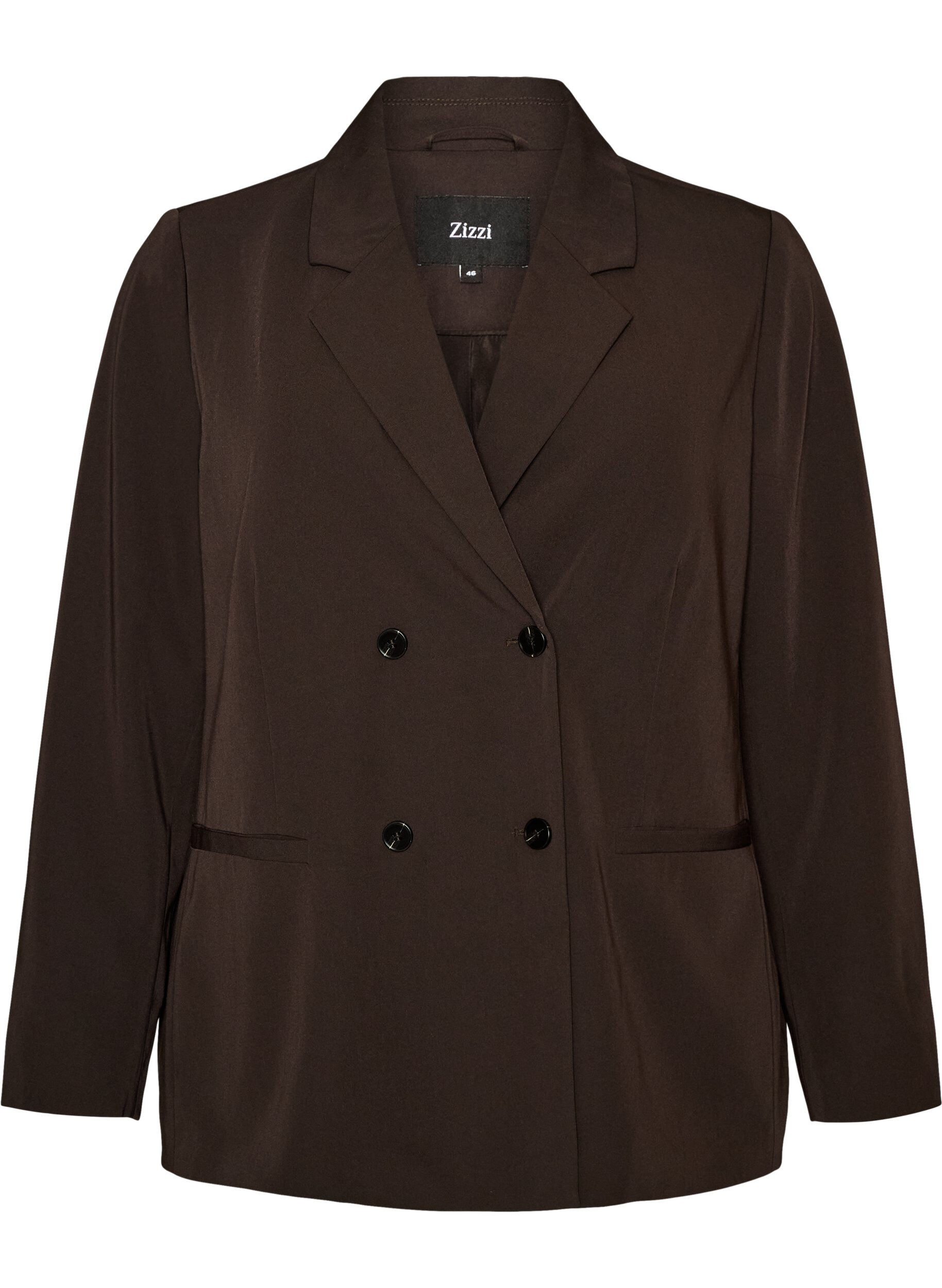 ZizziDobbeltradet blazer med l&oslash;s pasform, Brun, Packshot image number 0