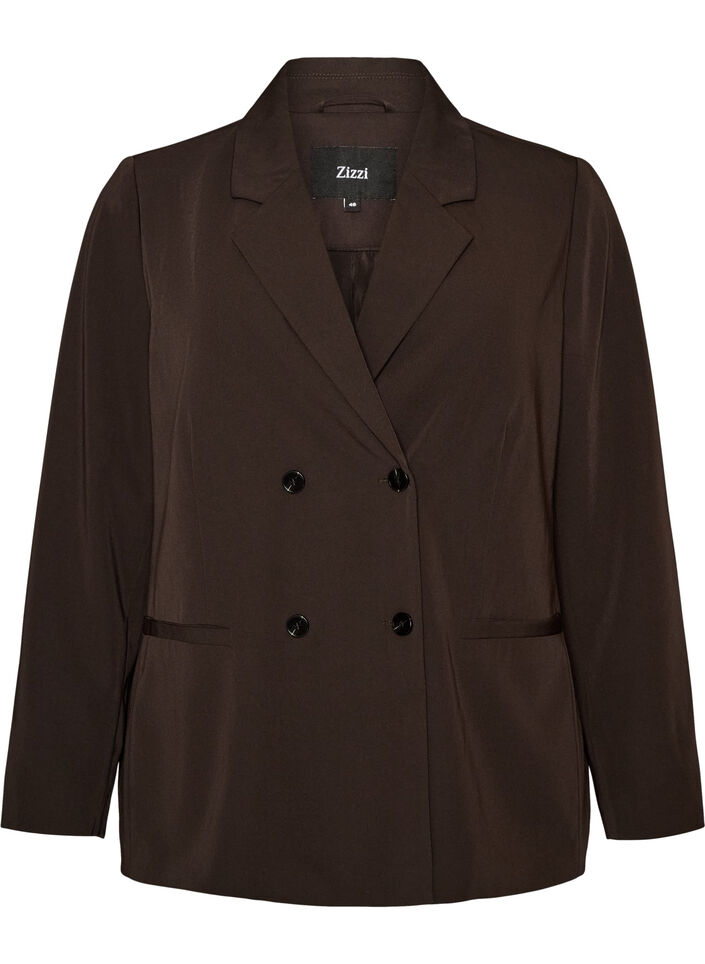 Dobbeltradet blazer med l&oslash;s pasform, Brun, Packshot image number 0