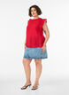 &AElig;rmel&oslash;s bluse med struktur og fl&aelig;ser, R&oslash;d, Model image number 1