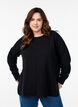 Strikbluse med rund hals og strikket m&oslash;nster, Sort, Model image number 0