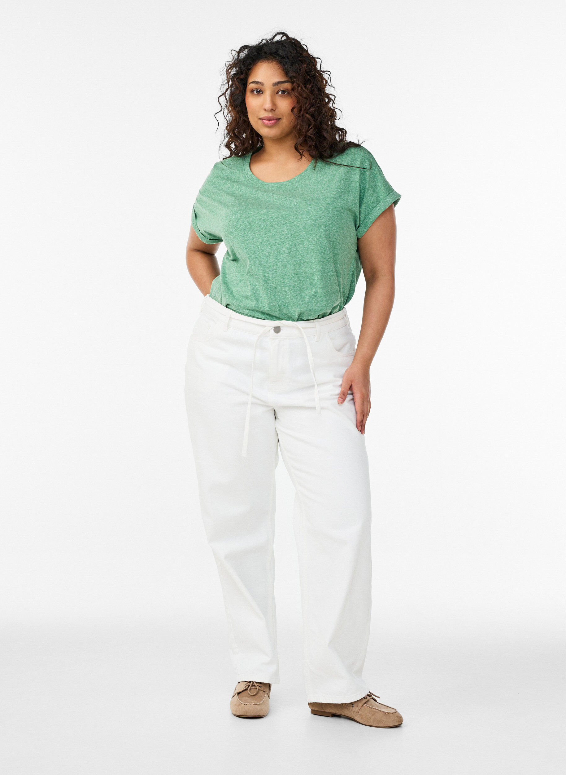 Zizzi Meleret t-shirt med korte &aelig;rmer, Gr&oslash;n, Model image number 1