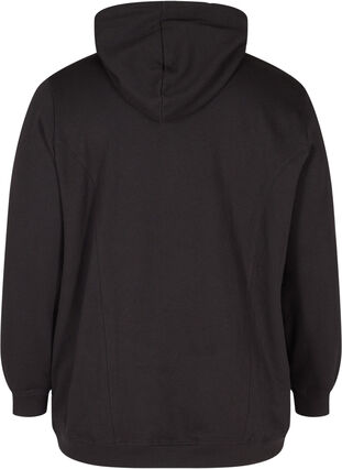 Sweatshirt med hætte og ribkanter, Black, Packshot image number 1