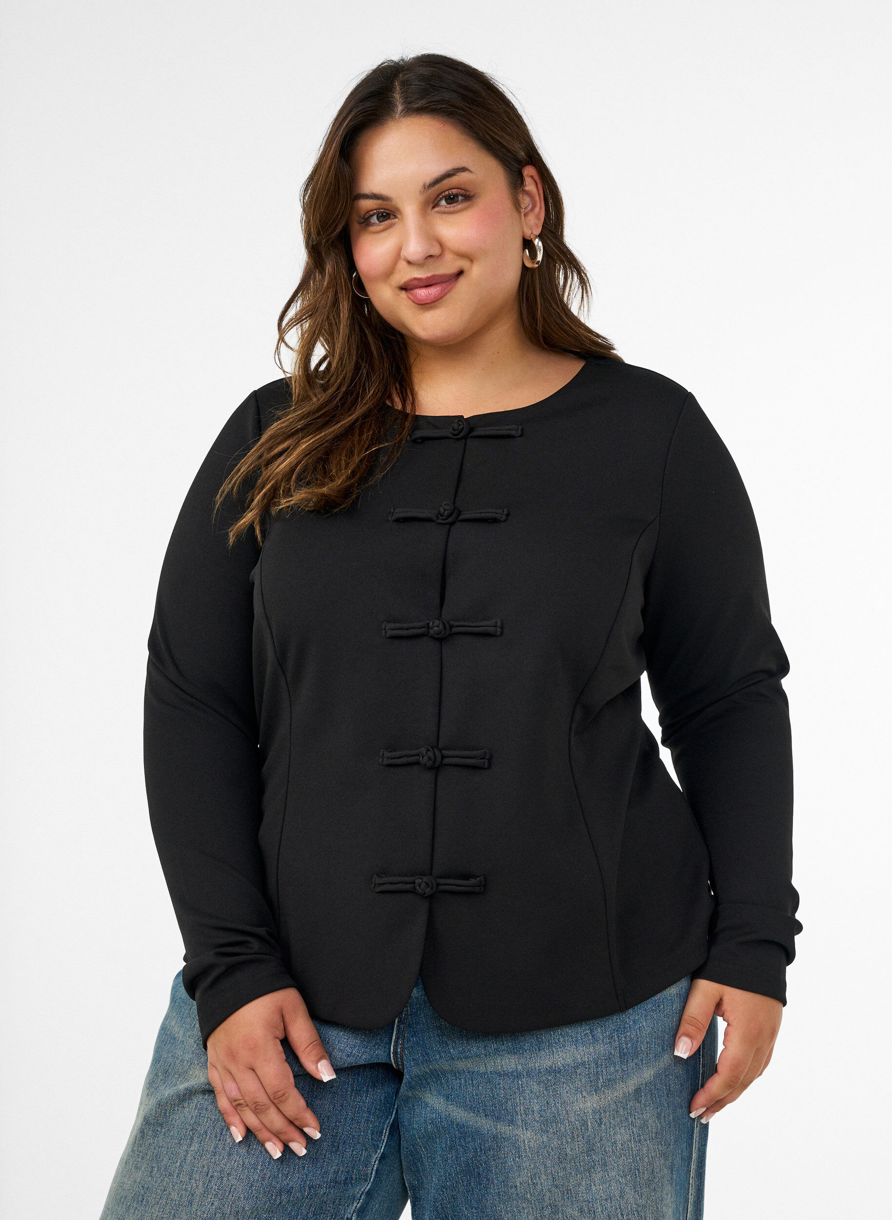 ZizziFigursyet cardigan med knudelukninger, Sort, Model image number 0