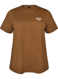 Bomulds T-shirt med print, Brun