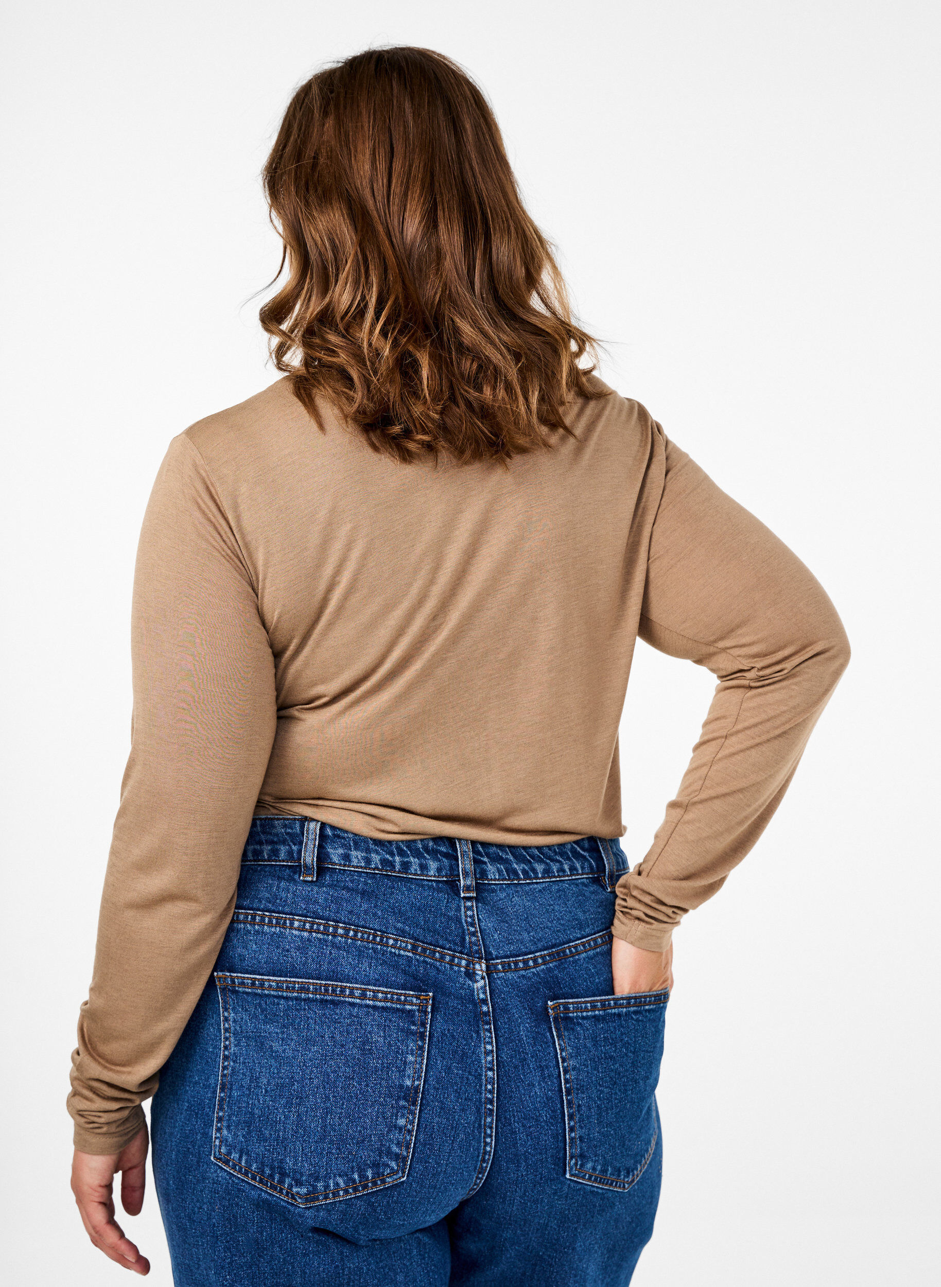 ZizziLang&aelig;rmet bluse i uld og viskose, Brun, Model image number 2
